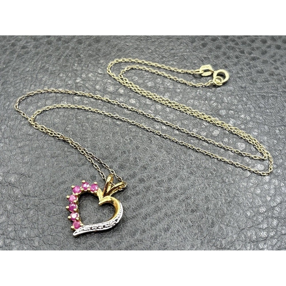 Ross Simons Vermeil Sterling Silver 925 Ruby Heart Pendant Chain Necklace 18"
